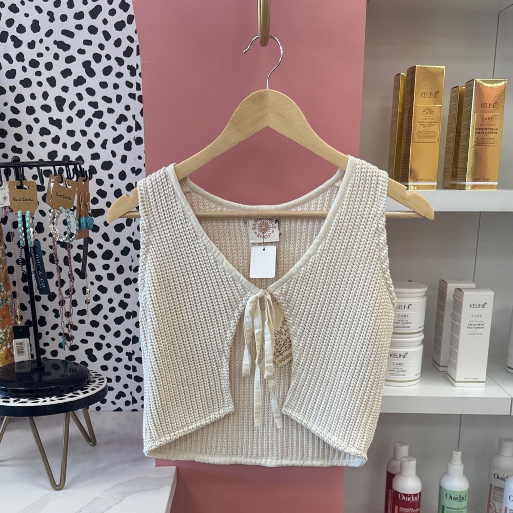 Able Cream Textured Tie-Front Tank Top